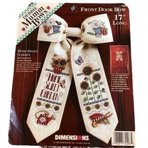 Vintage Dimensions Debbie Mumm counted cross stitch kit 17” front door bow
